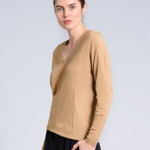 Corneau Et Filles Sz‎ M Camel Brown V-Neck Sweater 100% Italian Merino Wool